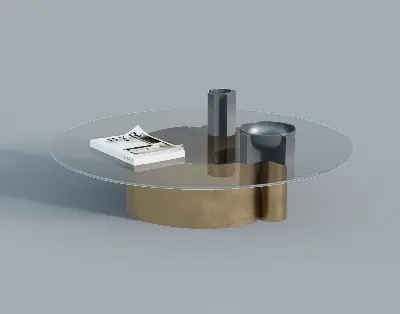 Minimalist Glass Top Brass Base Coffee Table 3d model