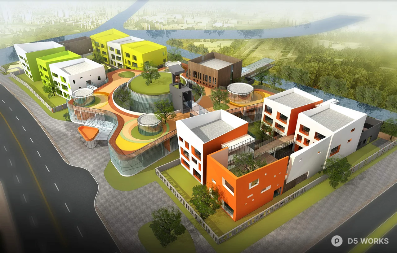 Modern Kindergarten Building 3d model thumbnail 3