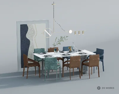 Minimalist Dining Room with Marble Table 3d model - Image 1