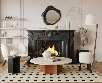 Elegant Living Room with Fireplace and Modern Furnishings 3d model