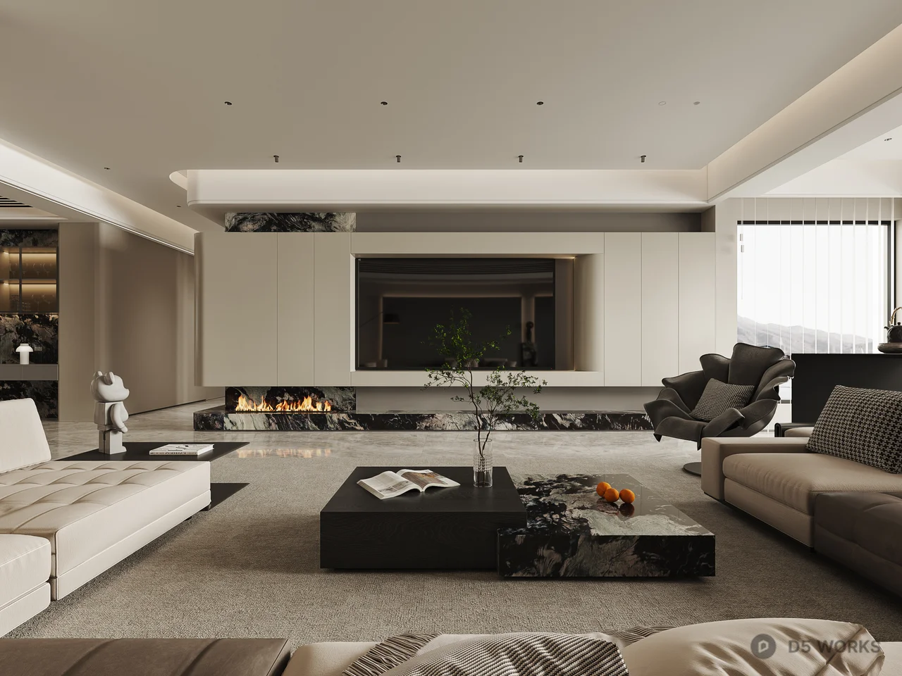 Modern Minimalist Living Dining Space 3d model thumbnail 2