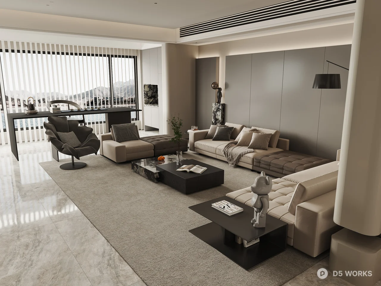 Modern Minimalist Living Dining Space 3d model thumbnail 4