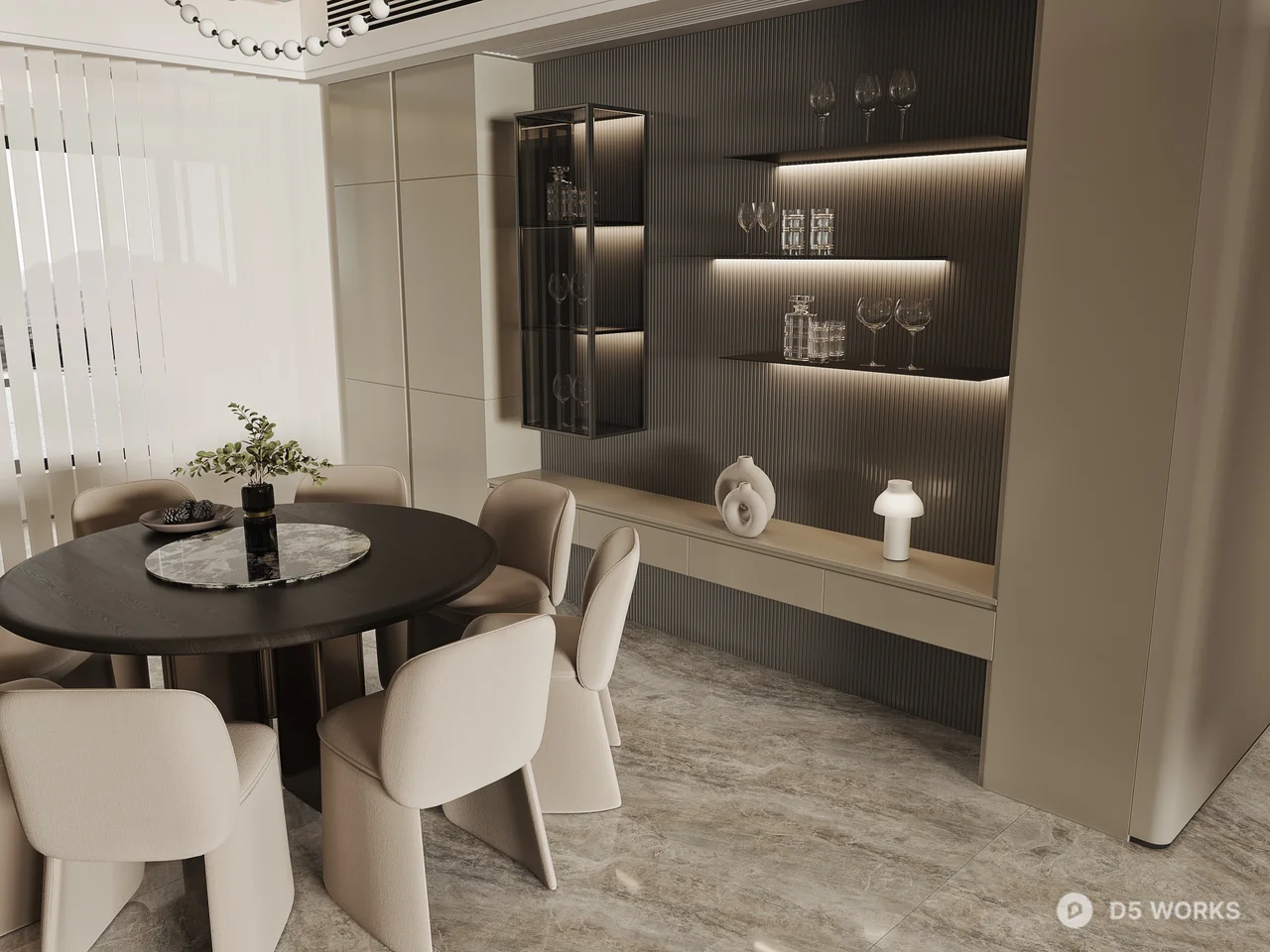 Modern Minimalist Living Dining Space 3d model thumbnail 7