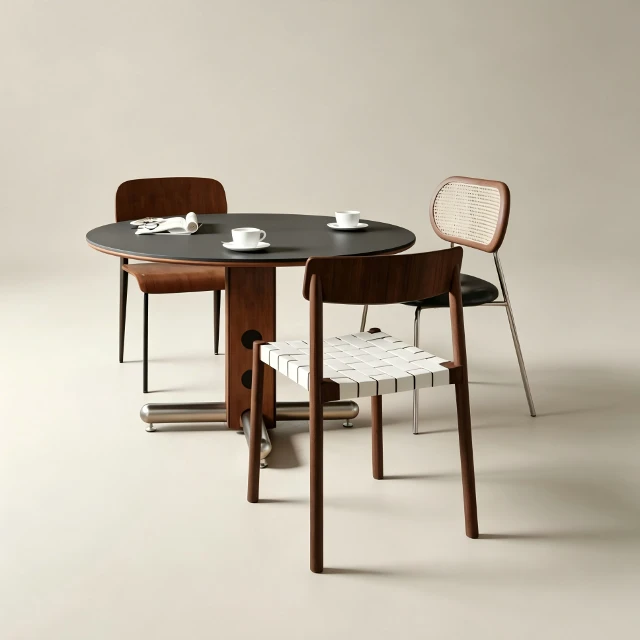 Mid-Century Modern Round Dining Set with Eclectic Chairs 3d model