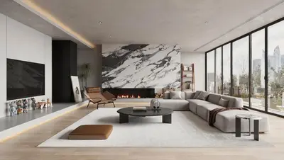 Modern Minimalist Living Room With Marble Wall 3d model