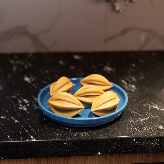 Fresh carambola on a ceramic blue plate 3d model