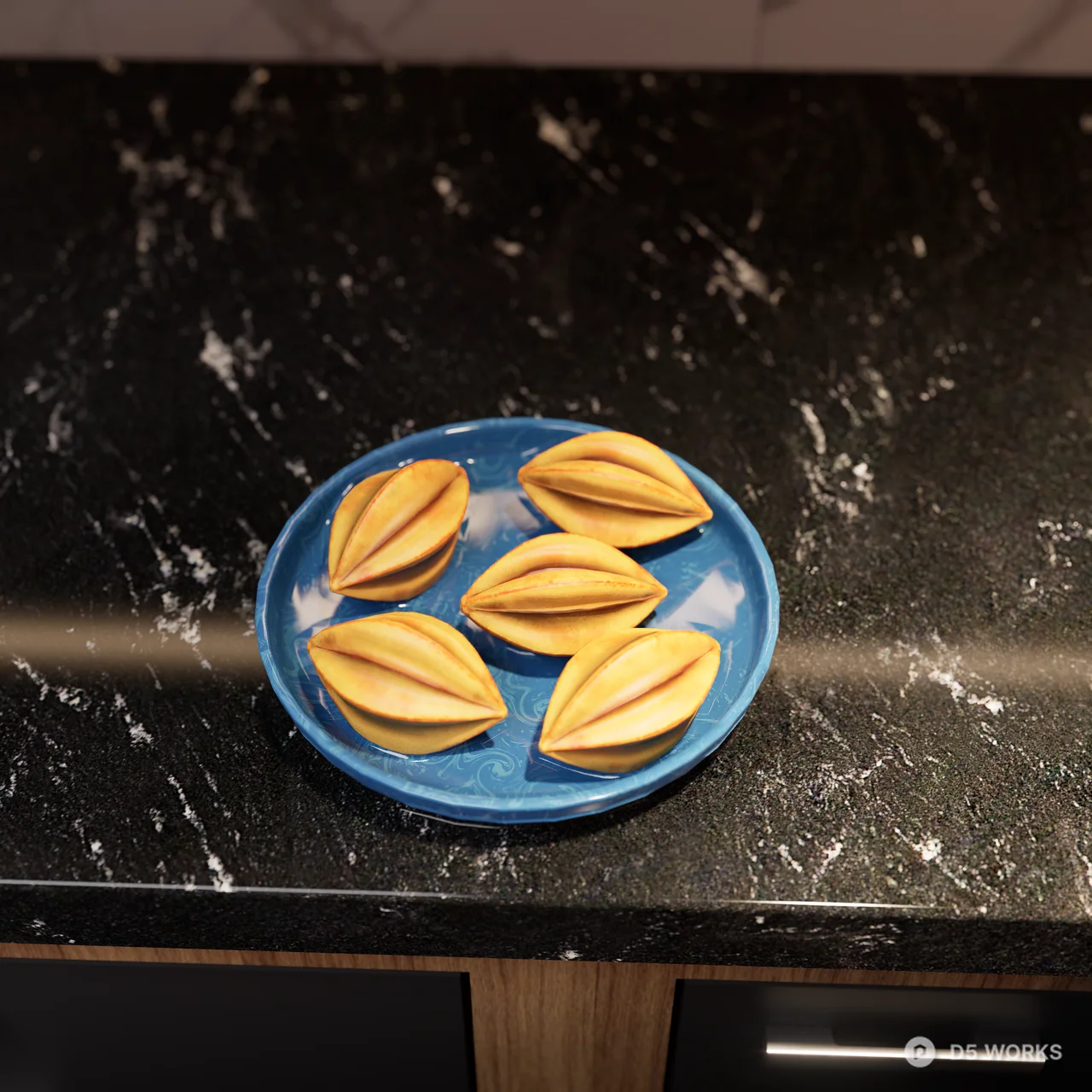 Fresh carambola on a ceramic blue plate 3d model thumbnail 2