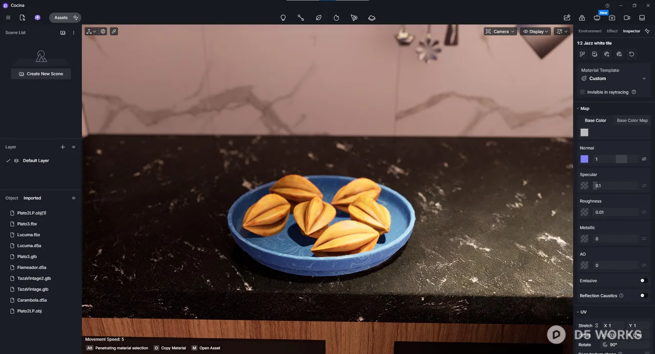 Fresh carambola on a ceramic blue plate 3d model thumbnail 5