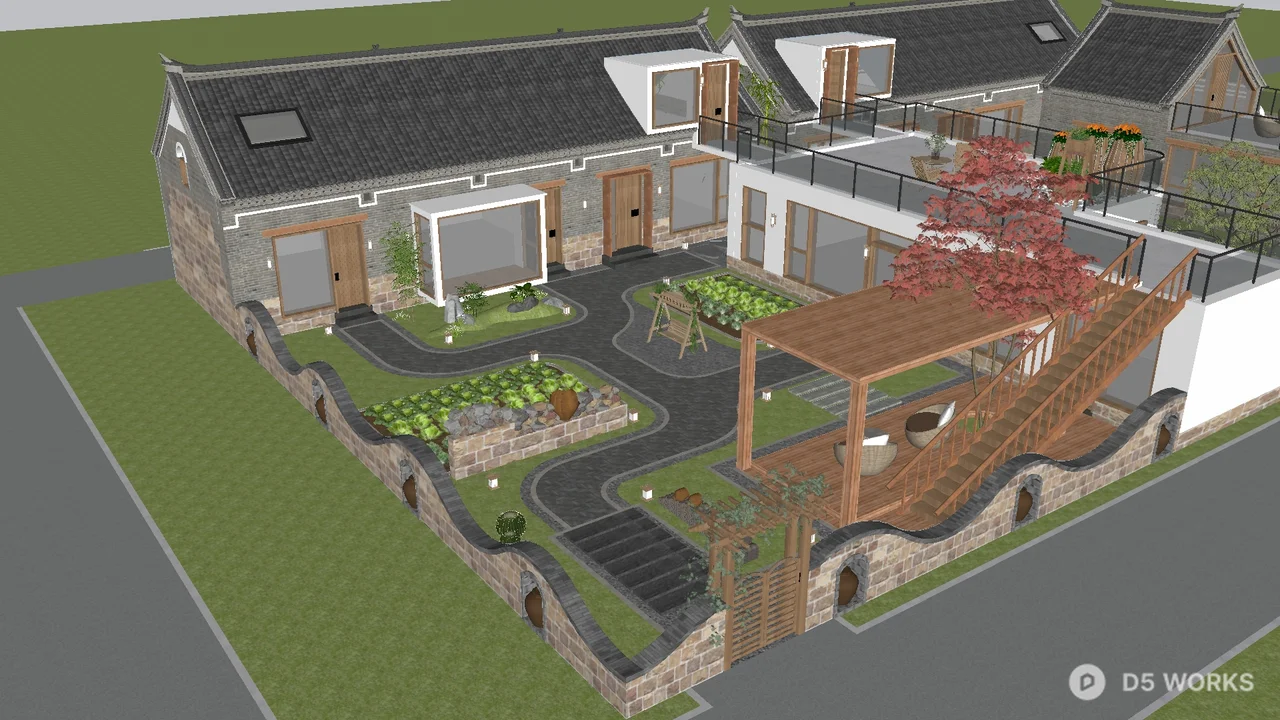 Rural Style Homestay Architecture 3d model thumbnail 6