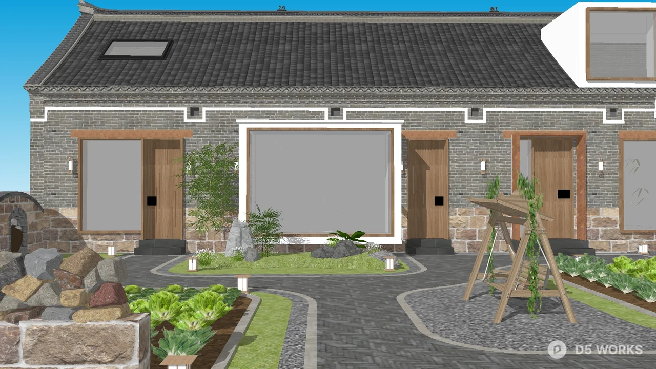 Rural Style Homestay Architecture 3d model thumbnail 3