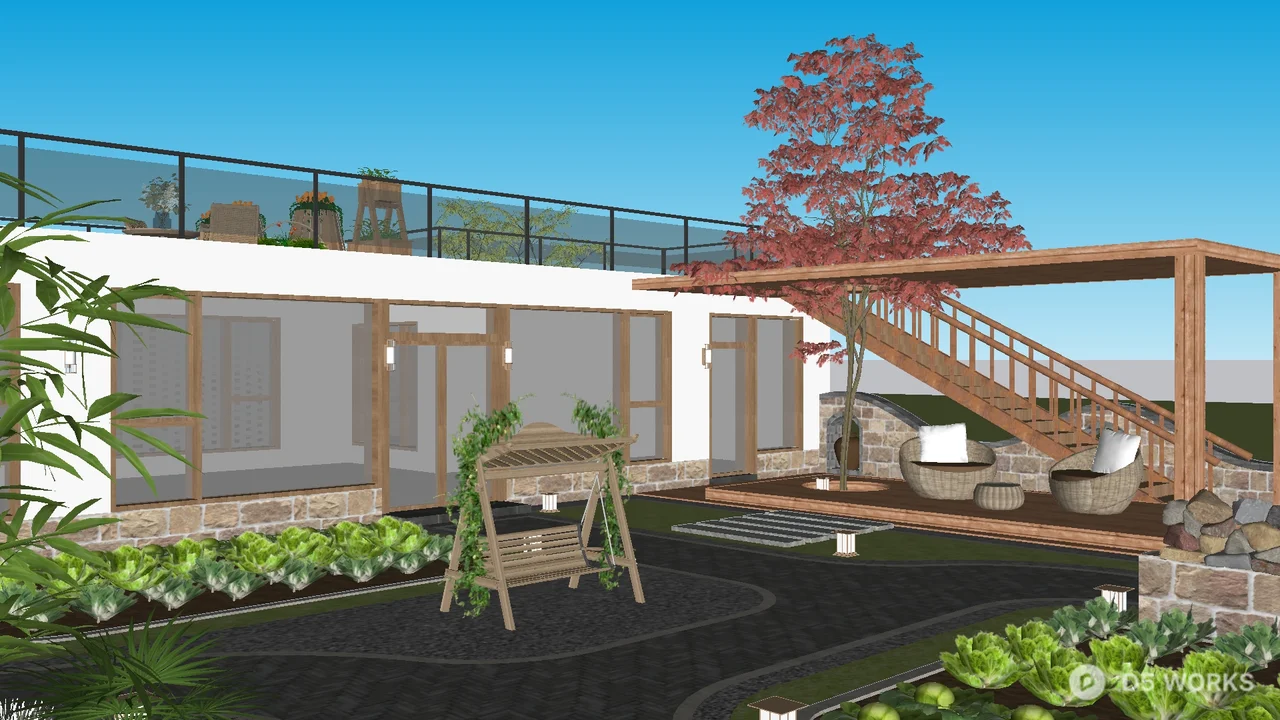 Rural Style Homestay Architecture 3d model thumbnail 4