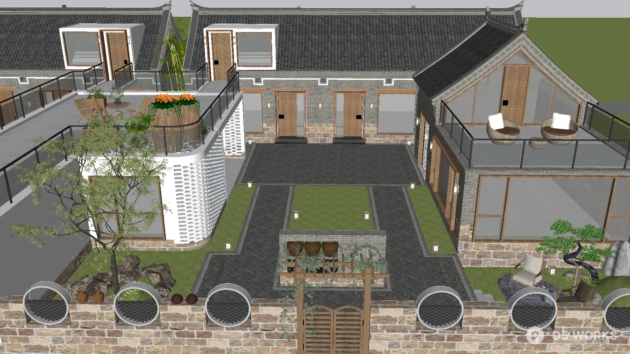 Rural Style Homestay Architecture 3d model thumbnail 7