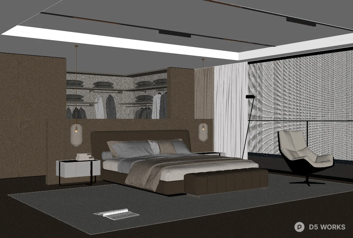 Modern Minimalist Master Bedroom With Walk In Closet 3d model thumbnail 2