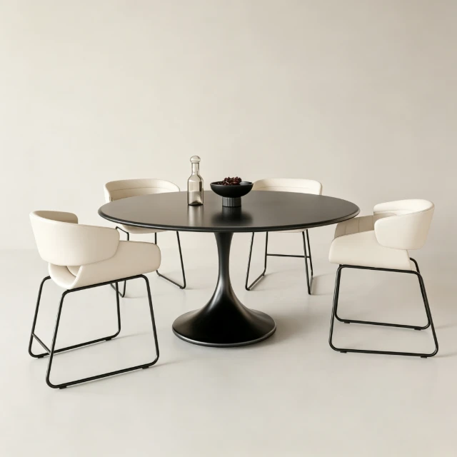 Modern Minimalist Round Dining Set with Tulip Table 3d model