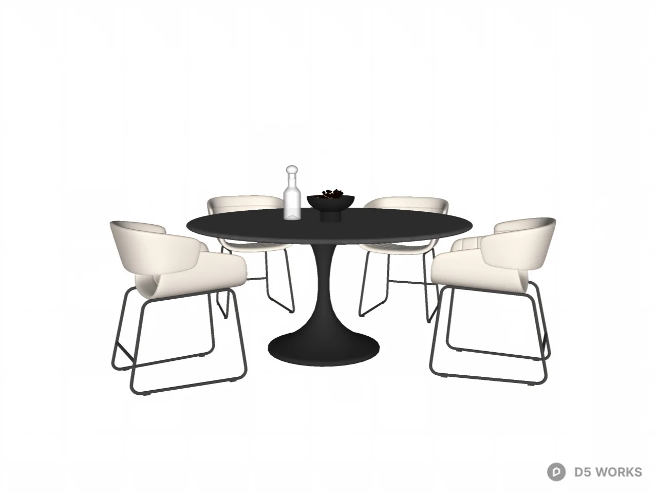 Modern Minimalist Round Dining Set with Tulip Table 3d model thumbnail 2