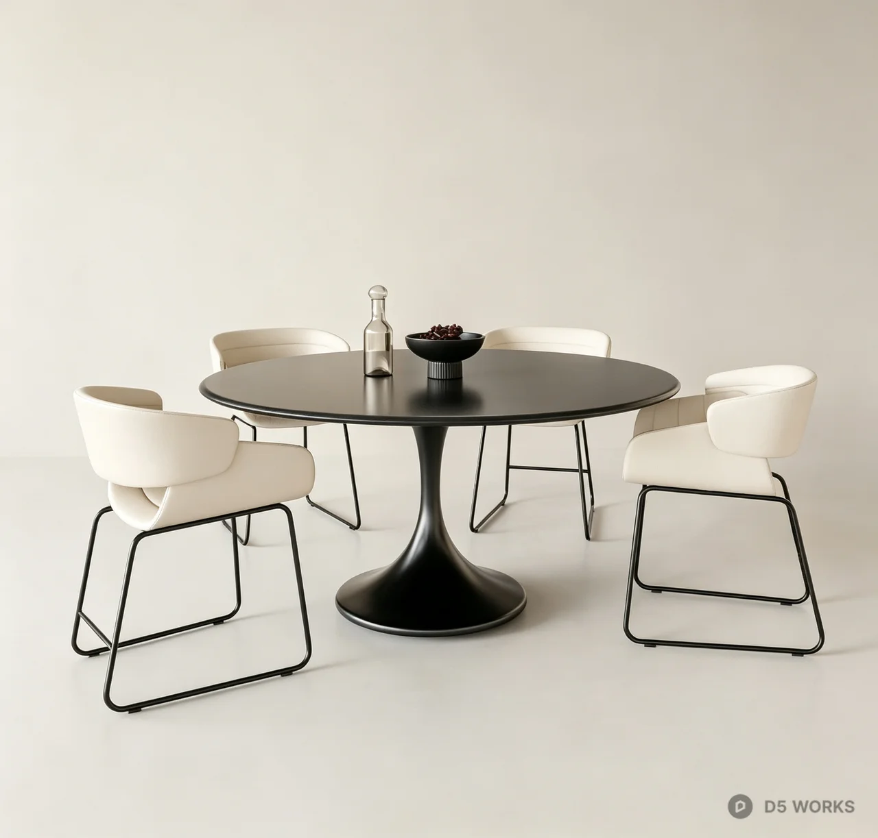 Modern Minimalist Round Dining Set with Tulip Table 3d model - Image 1