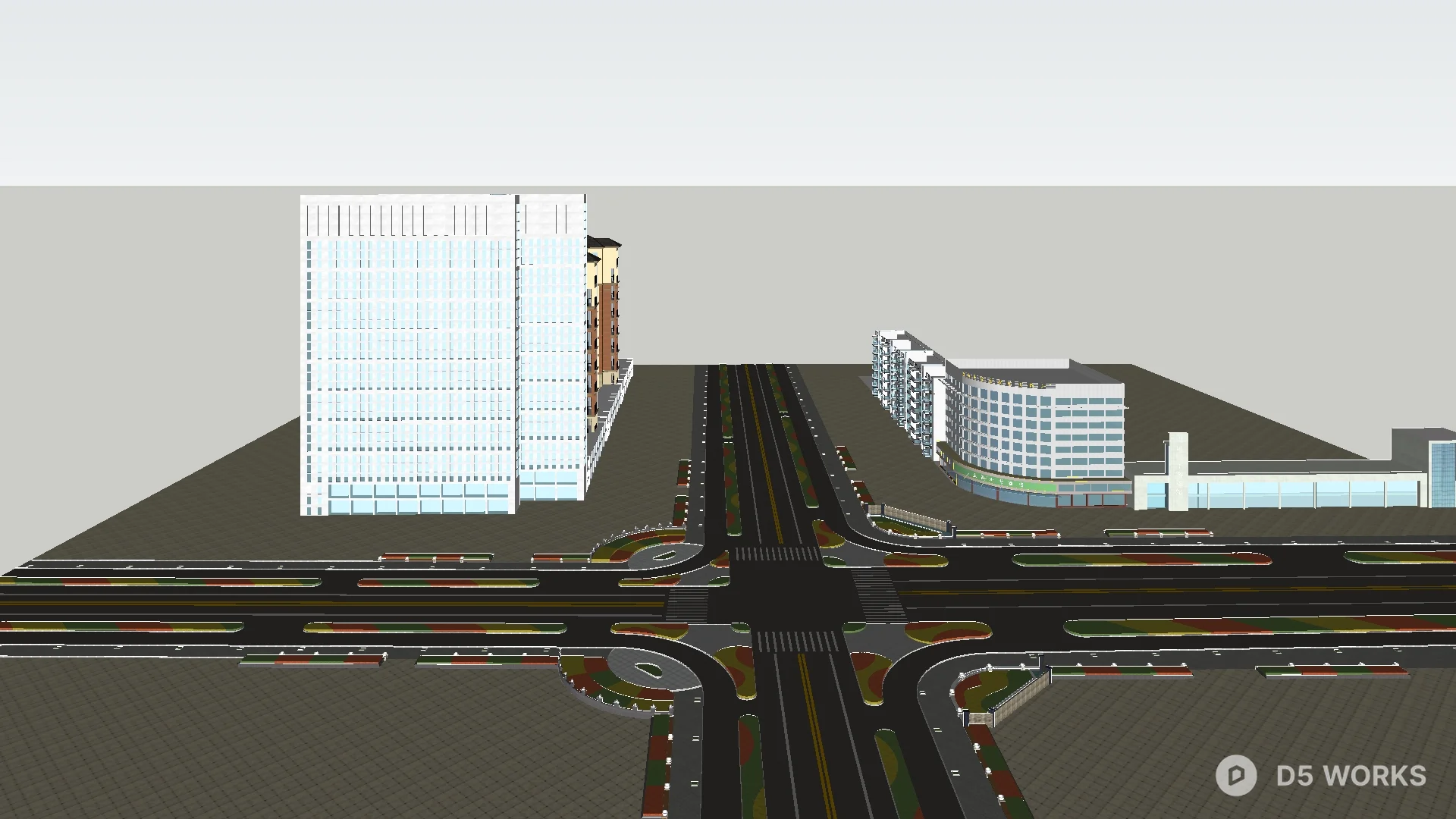 Free Urban Road Intersection With Surrounding Buildings 3D Model .skp