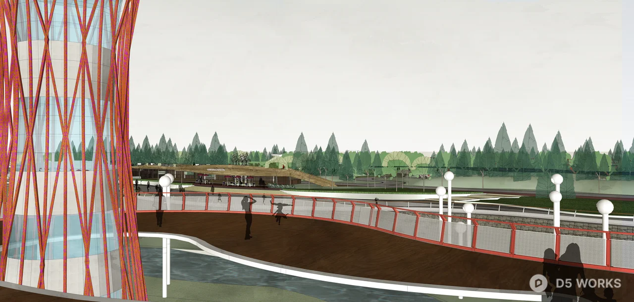 Modern Waterfront Landscape Architecture Aerial View 3d model thumbnail 10