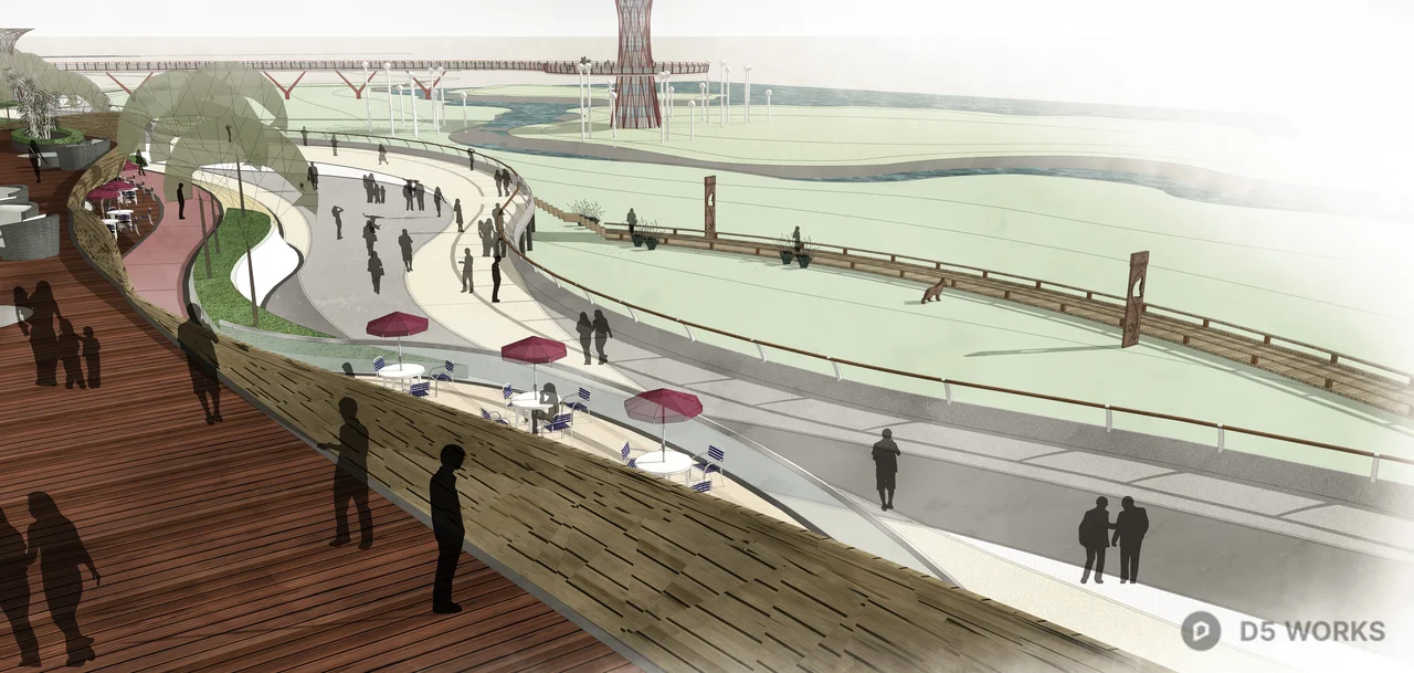 Modern Waterfront Landscape Architecture Aerial View 3d model thumbnail 6