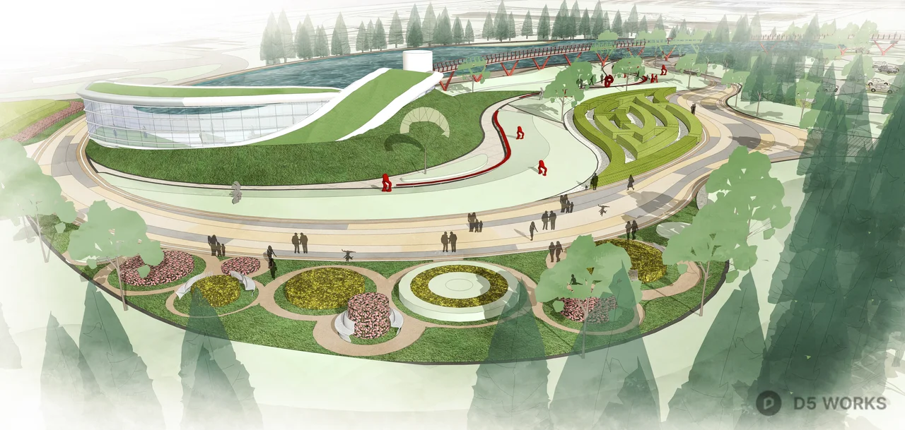 Modern Waterfront Landscape Architecture Aerial View 3d model thumbnail 4