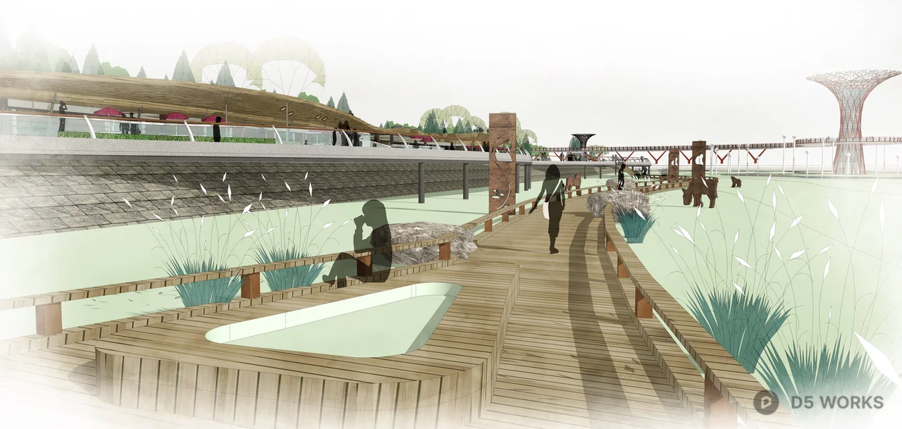 Modern Waterfront Landscape Architecture Aerial View 3d model thumbnail 5