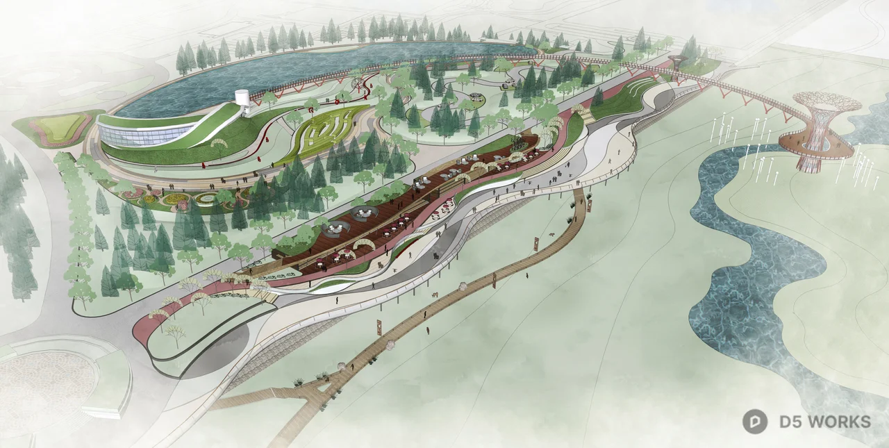 Modern Waterfront Landscape Architecture Aerial View 3d model thumbnail 7
