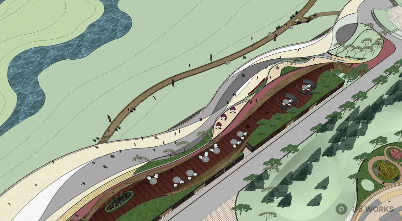 Modern Waterfront Landscape Architecture Aerial View 3d model thumbnail 15