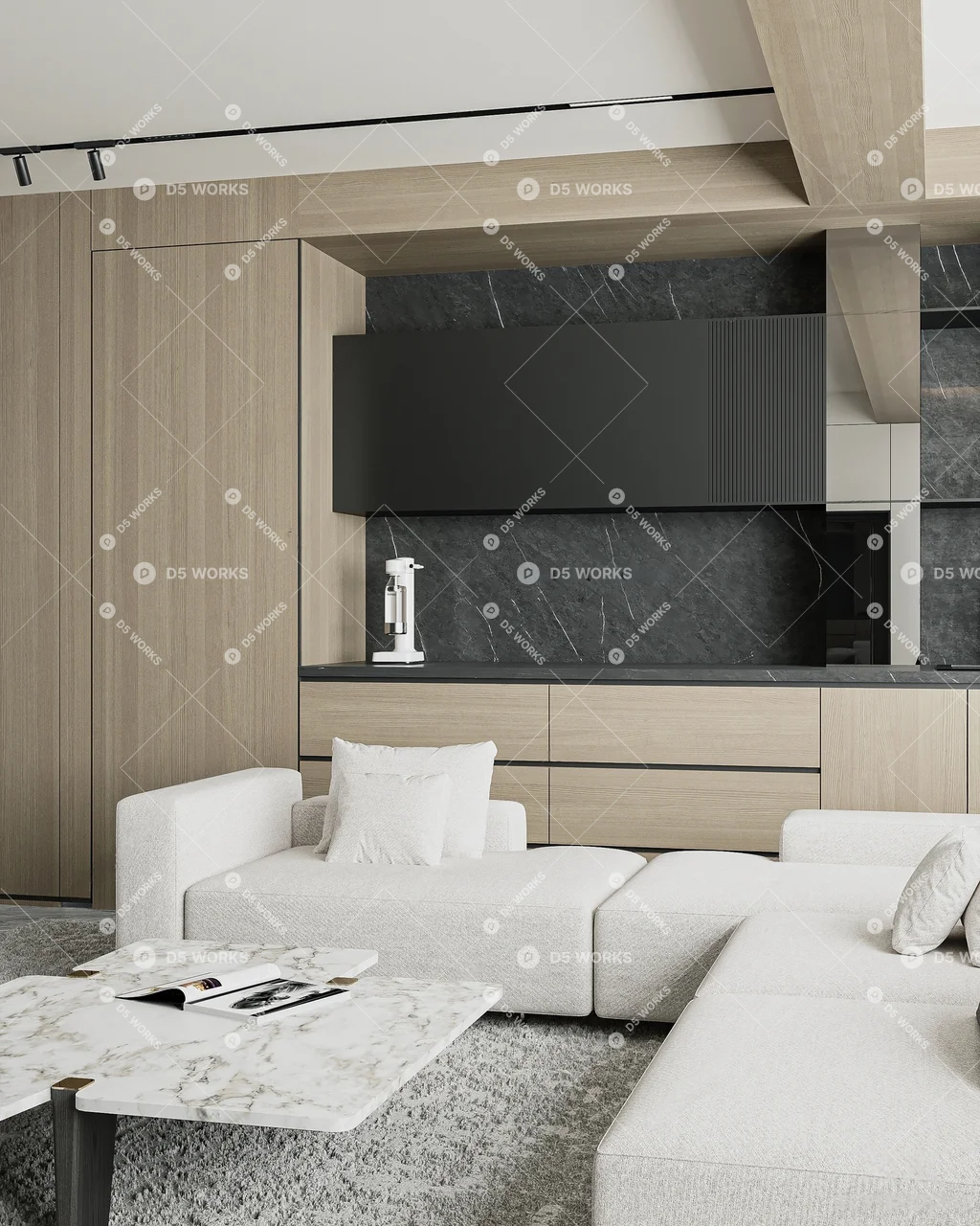Modern Living & Dining Room 3d model thumbnail 2