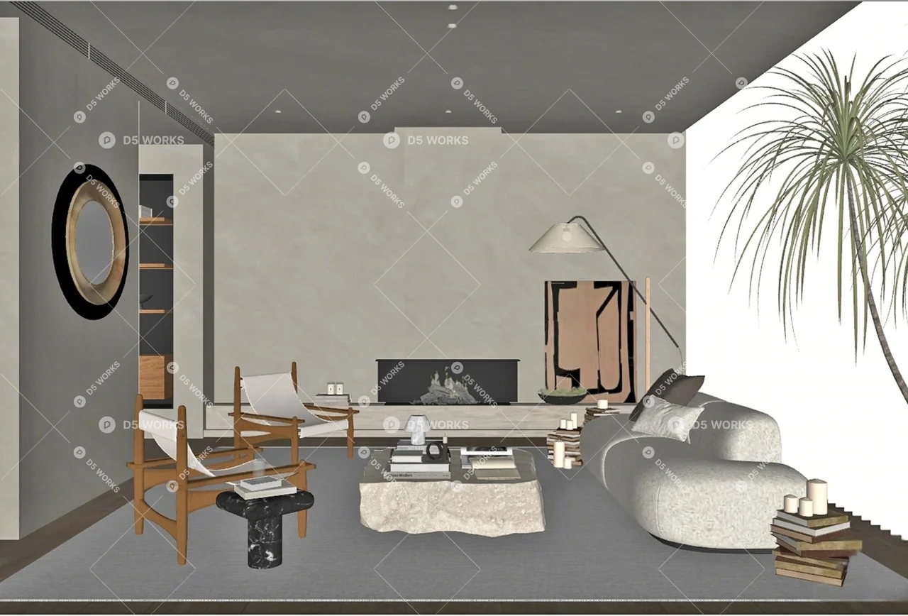 Mid-Century Modern Home Living Room 3d model thumbnail 2