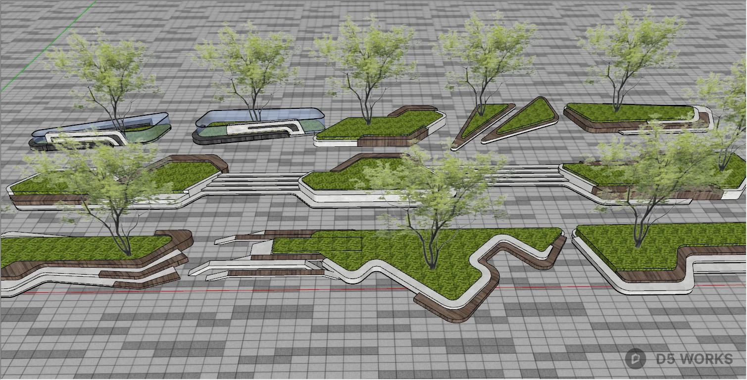 Geometric Pits Free Modern Tree Pits With Geometric Paving 3D Model .skp