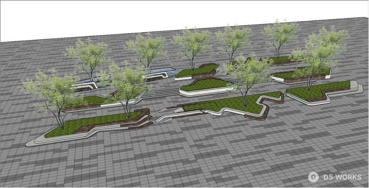 Geometric Pits Free Modern Tree Pits With Geometric Paving 3D Model .skp