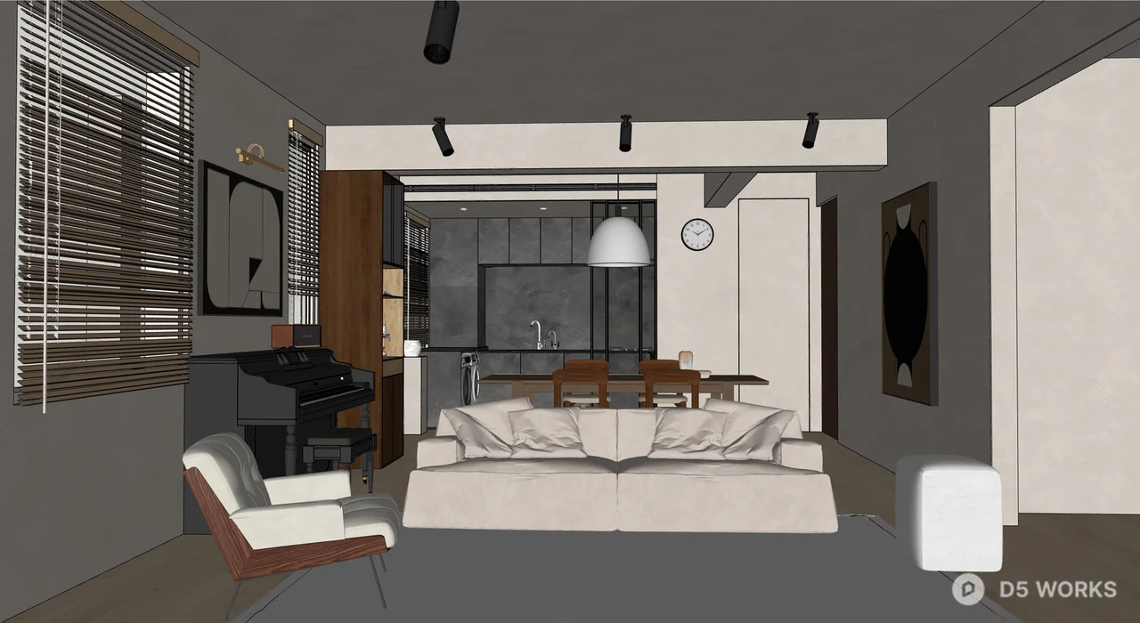 Modern Minimalist Open Plan Living And Dining Room 3d model thumbnail 2