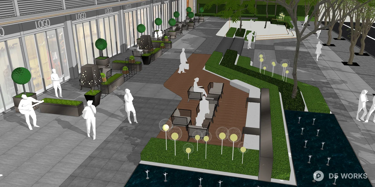 Modern Urban Commercial Plaza Landscape Design 3d model thumbnail 2
