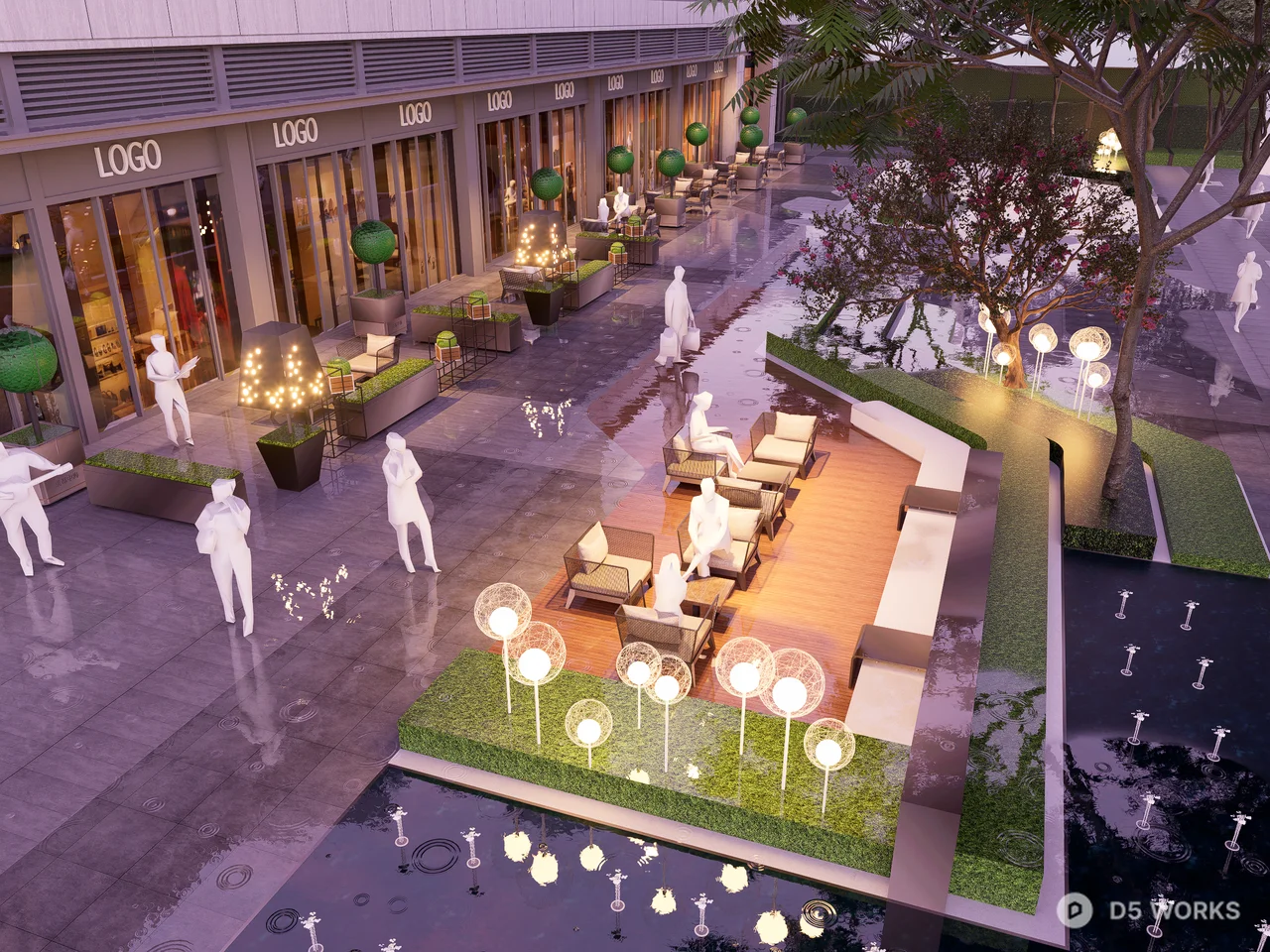 Modern Urban Commercial Plaza Landscape Design 3d model - Image 1