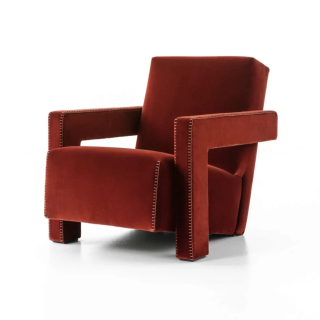 Vintage Red Velvet Geometric Armchair 3d model