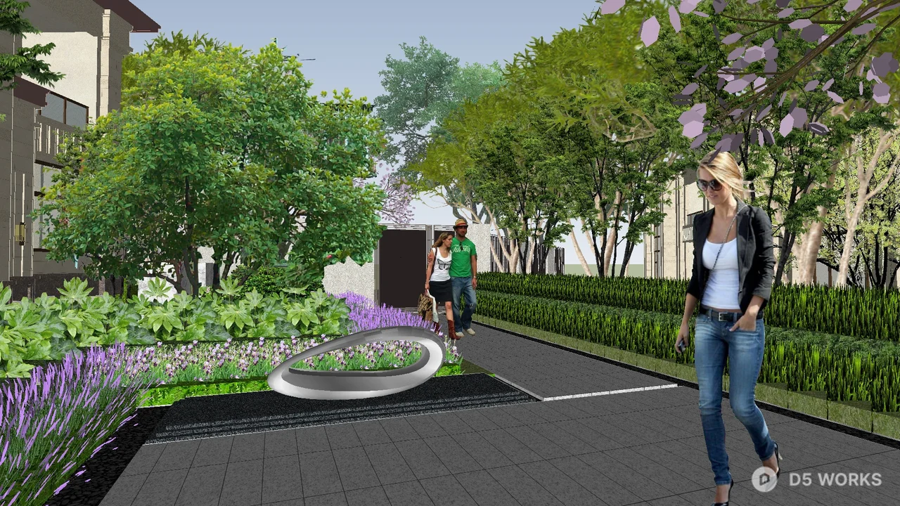 Modern Residential Garden Pathway With Lush Greenery 3d model thumbnail 7
