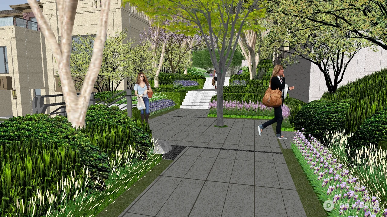 Modern Residential Garden Pathway With Lush Greenery 3d model - Image 1
