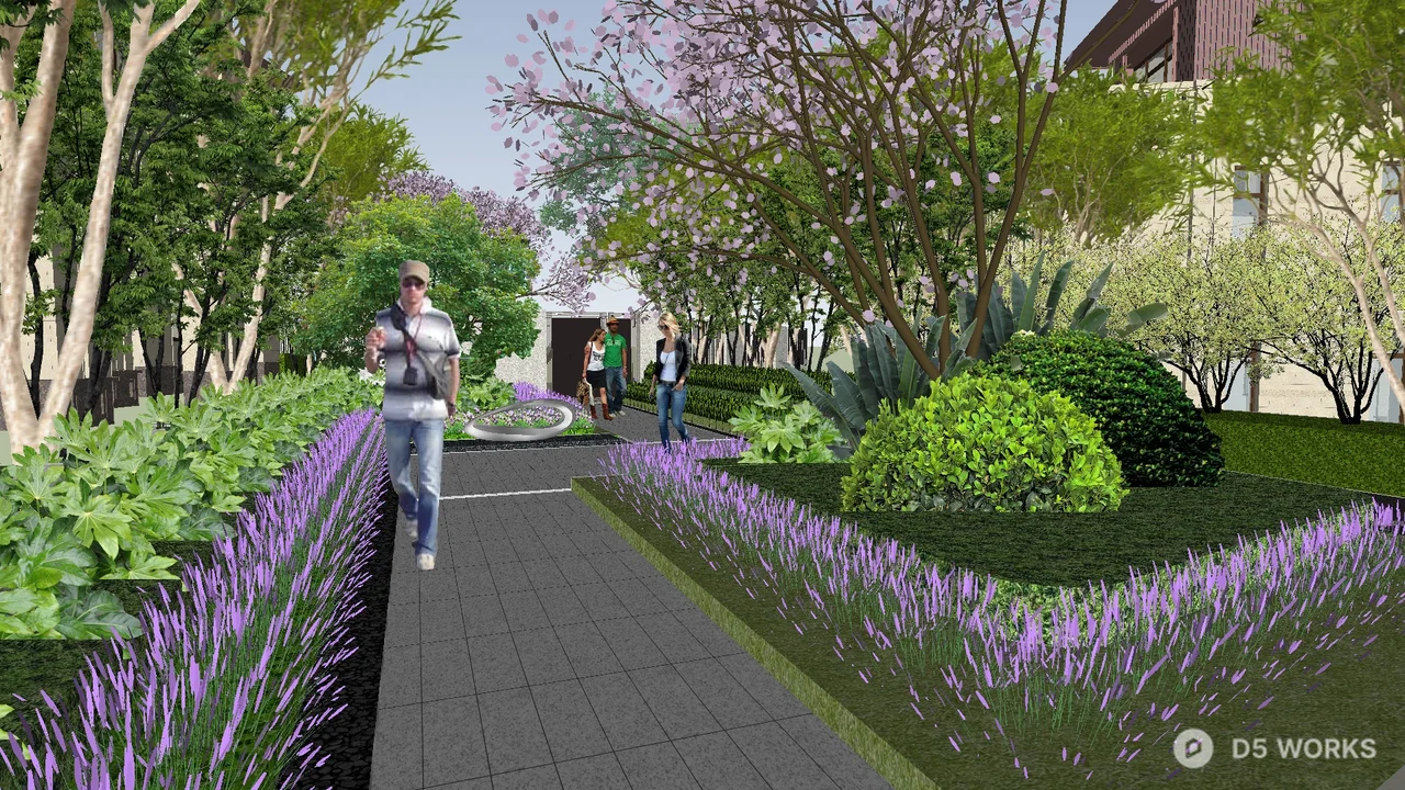 Modern Residential Garden Pathway With Lush Greenery 3d model thumbnail 6