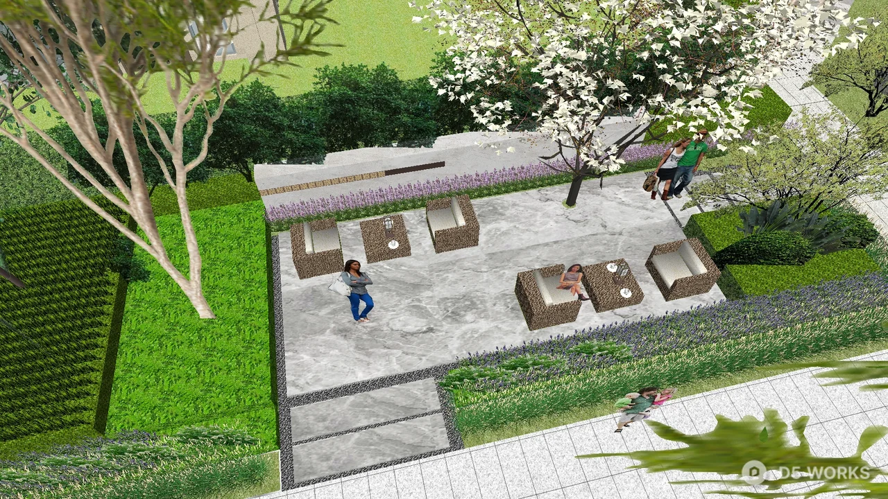 Modern Residential Garden Pathway With Lush Greenery 3d model thumbnail 2