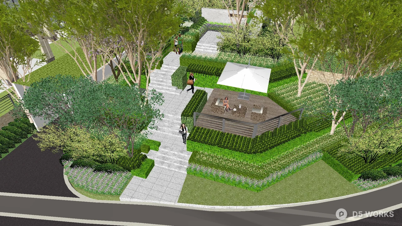 Modern Residential Garden Pathway With Lush Greenery 3d model thumbnail 9