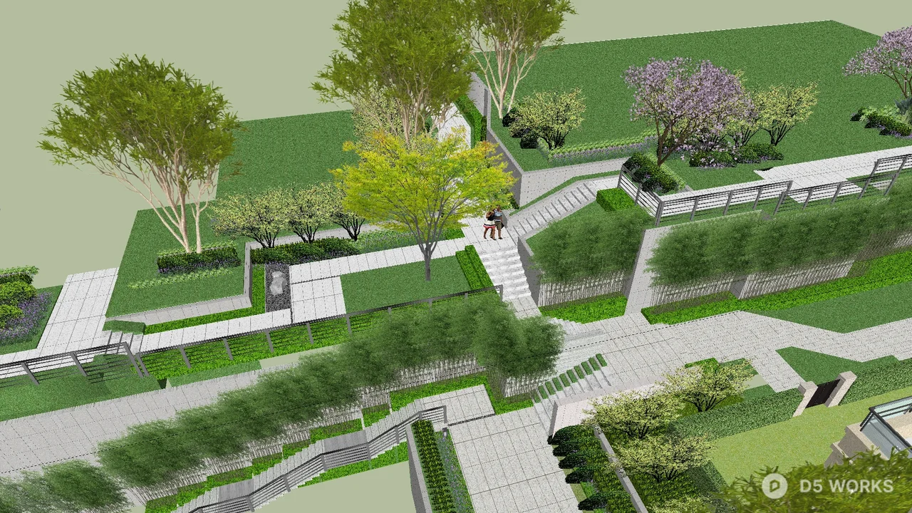 Modern Residential Garden Pathway With Lush Greenery 3d model thumbnail 8