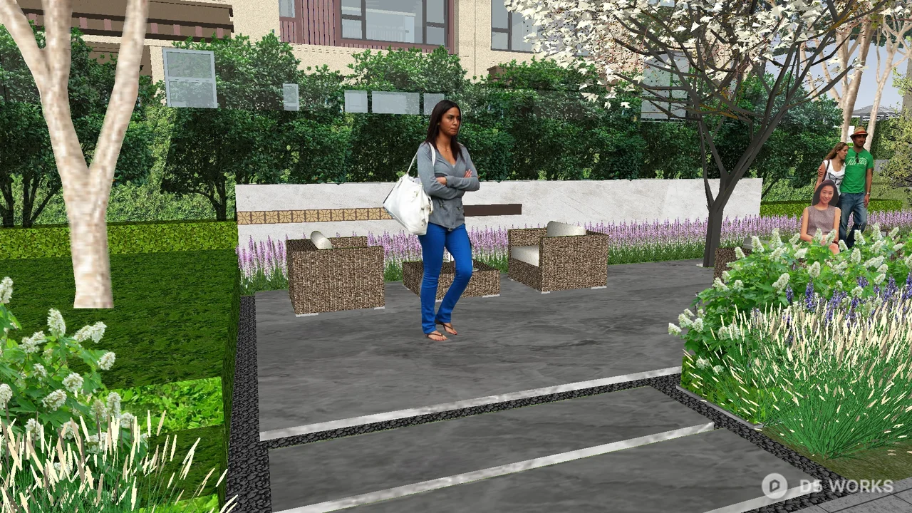 Modern Residential Garden Pathway With Lush Greenery 3d model thumbnail 3