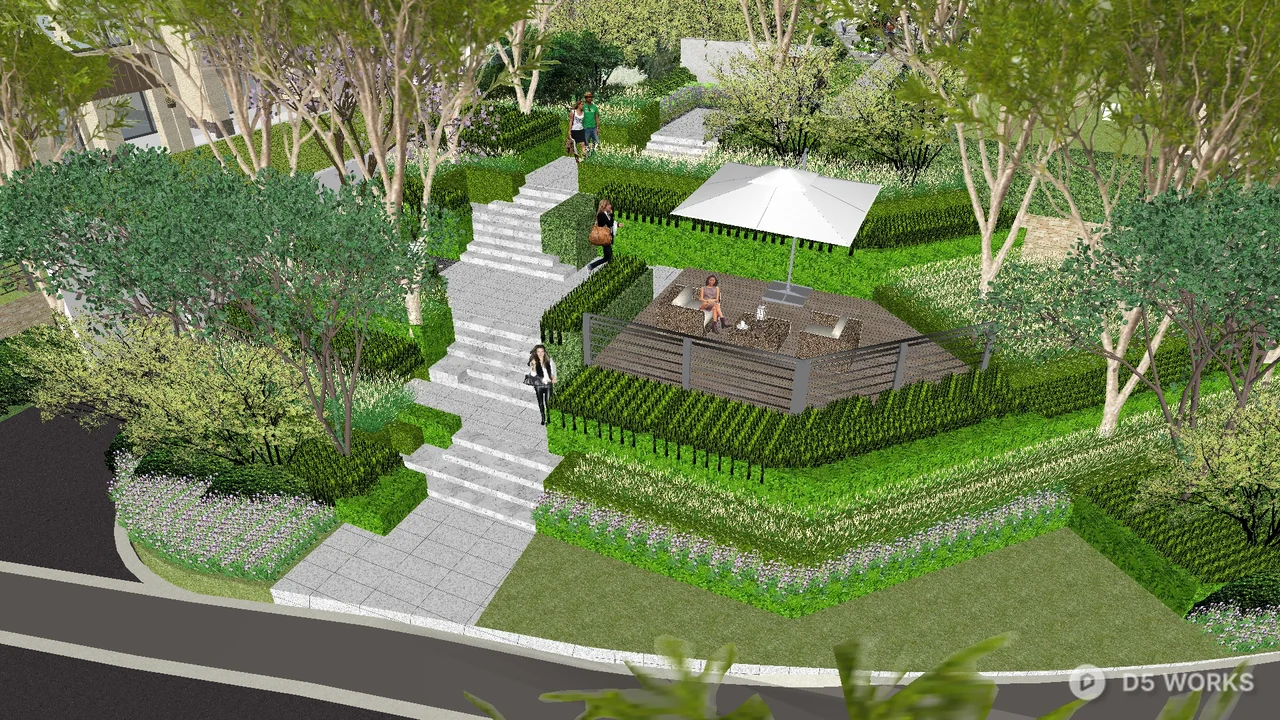 Modern Residential Garden Pathway With Lush Greenery 3d model thumbnail 4