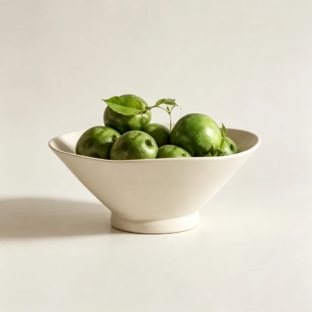 Minimalist Ceramic Fruit Bowl with Green Apples 3d model