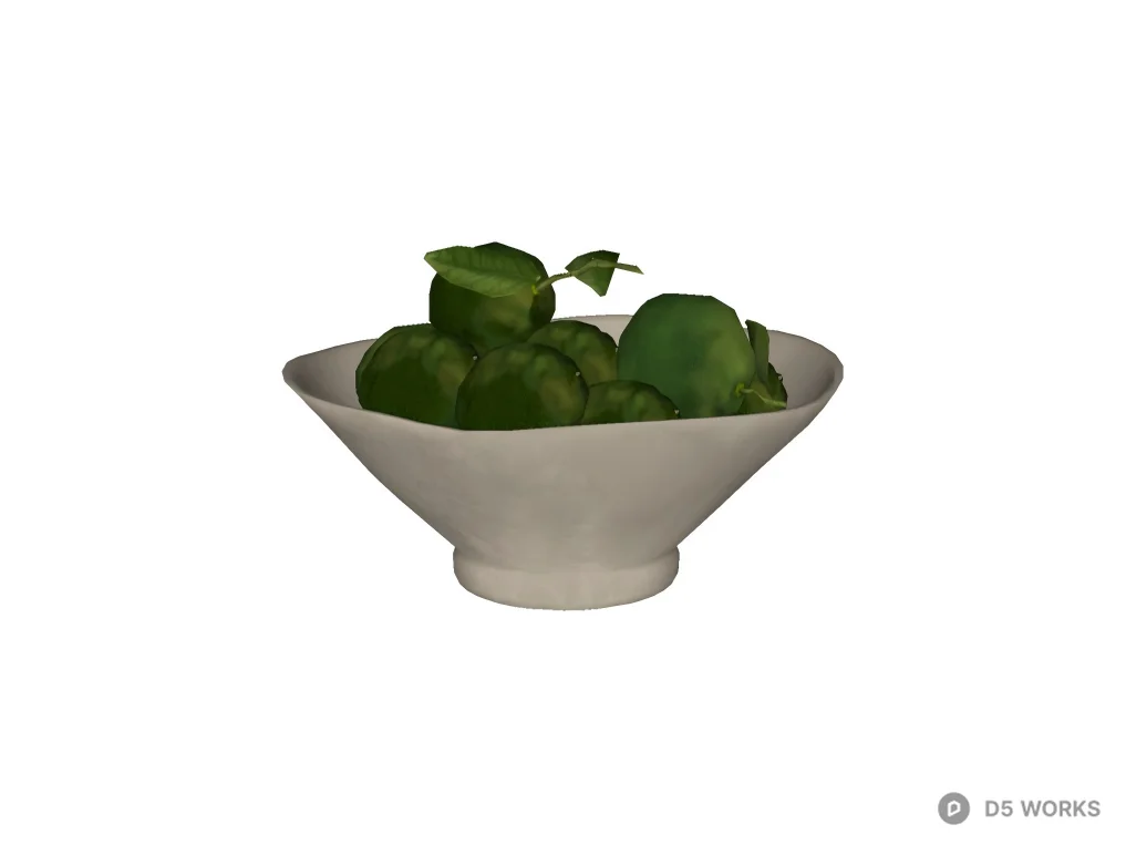 Minimalist Ceramic Fruit Bowl with Green Apples 3d model thumbnail 2