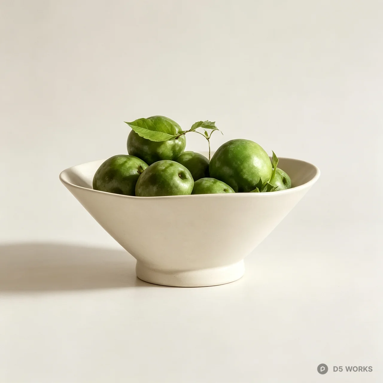 Minimalist Ceramic Fruit Bowl with Green Apples 3d model - Image 1