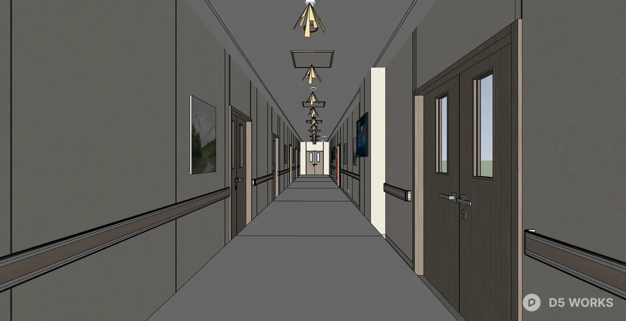 Modern Corridor With Wall Handrails 3d model thumbnail 2