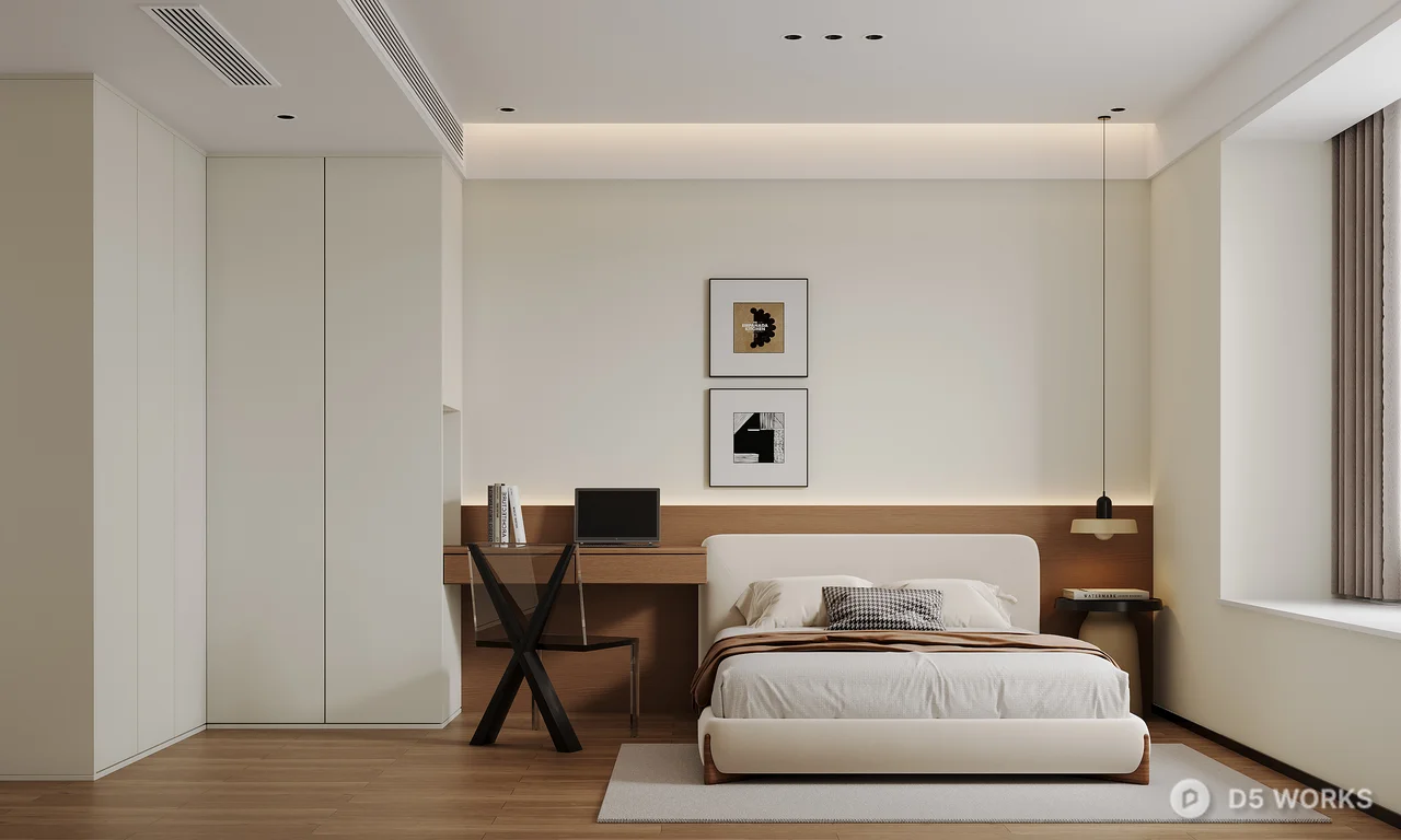 Minimalist Bedroom with Ambient Lighting 3d model thumbnail 2