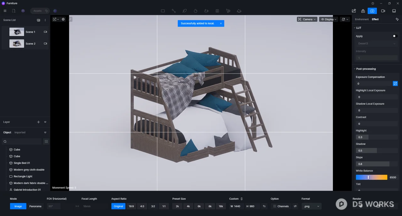 Modern Wooden Bunk Bed With Ladder 3D Model .d5a
