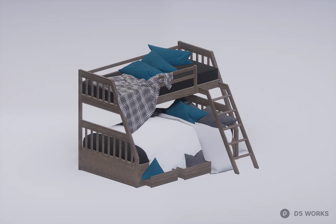 Modern Wooden Bunk Bed With Ladder 3D Model .d5a